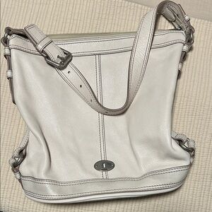 Fossil Cream Leather Shoulder Bag with Silver Hardware